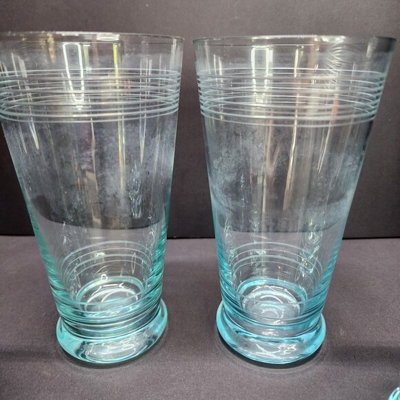 Vintage Icy Blue Etched Banded Glasses Tumbler - Set of 4 - Picture 8 of 11